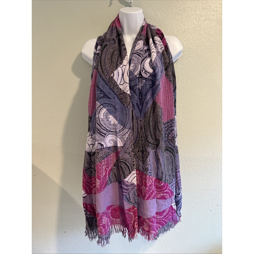 Pink Burgundy Paisley Soft Cotton Lightweight Wrap Scarf Fringe Patchwork 26x70